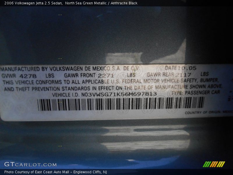 North Sea Green Metallic / Anthracite Black 2006 Volkswagen Jetta 2.5 Sedan