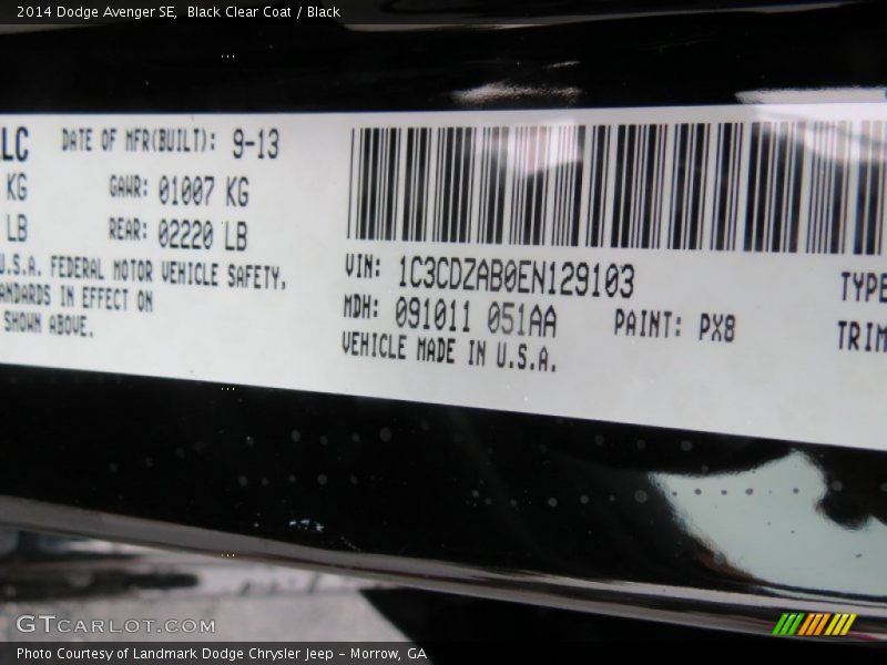 Black Clear Coat / Black 2014 Dodge Avenger SE