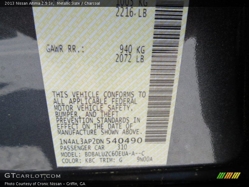 Metallic Slate / Charcoal 2013 Nissan Altima 2.5 SV