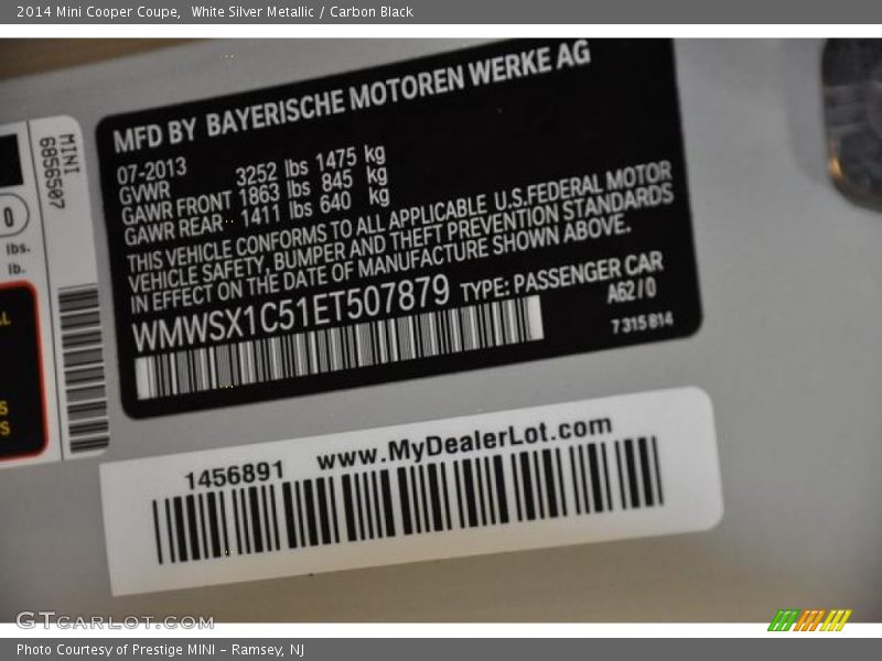 White Silver Metallic / Carbon Black 2014 Mini Cooper Coupe