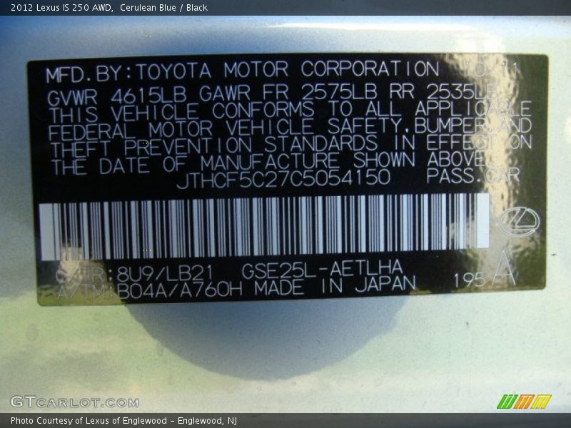 Cerulean Blue / Black 2012 Lexus IS 250 AWD