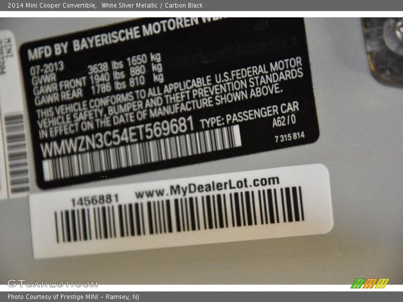 White Silver Metallic / Carbon Black 2014 Mini Cooper Convertible