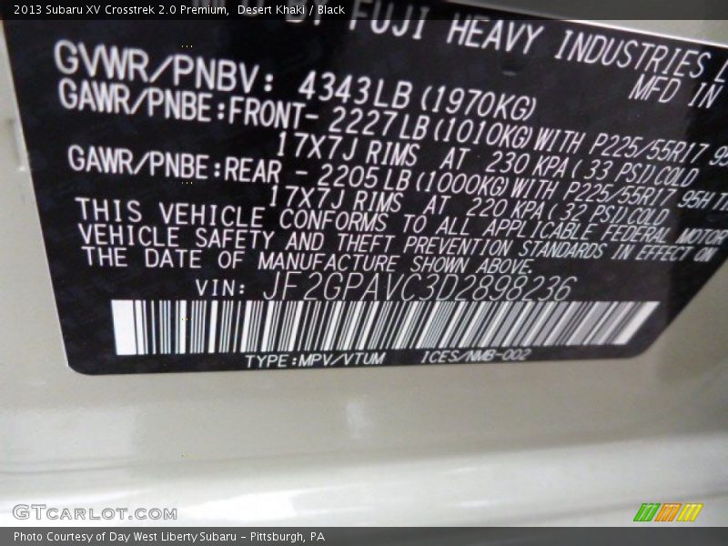 Desert Khaki / Black 2013 Subaru XV Crosstrek 2.0 Premium