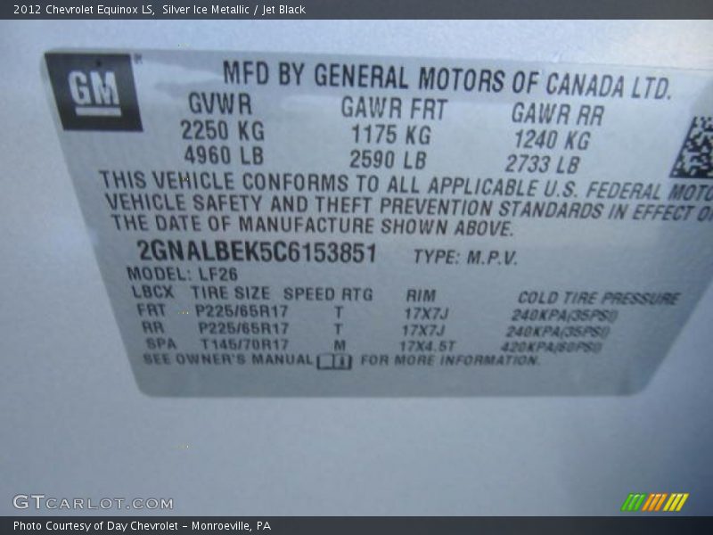 Silver Ice Metallic / Jet Black 2012 Chevrolet Equinox LS