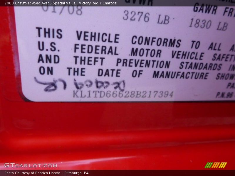 Victory Red / Charcoal 2008 Chevrolet Aveo Aveo5 Special Value