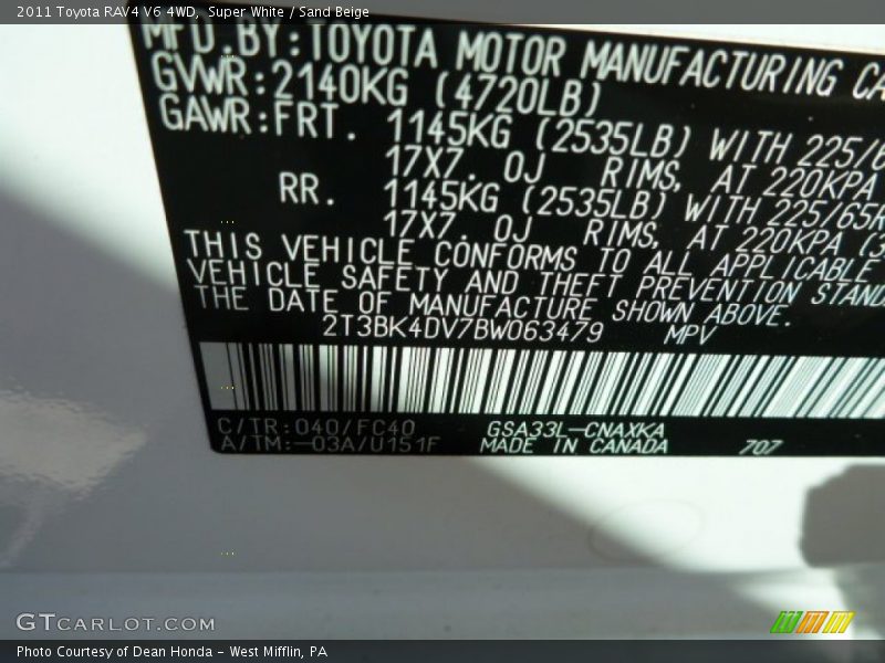 Super White / Sand Beige 2011 Toyota RAV4 V6 4WD