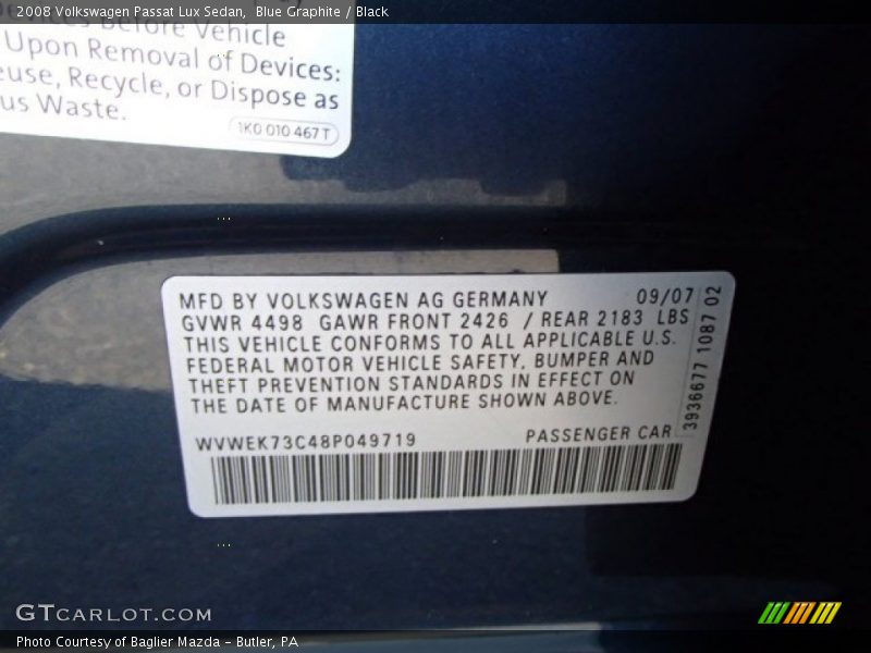 Blue Graphite / Black 2008 Volkswagen Passat Lux Sedan