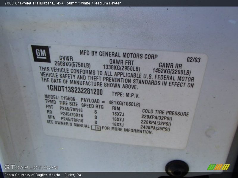 Summit White / Medium Pewter 2003 Chevrolet TrailBlazer LS 4x4