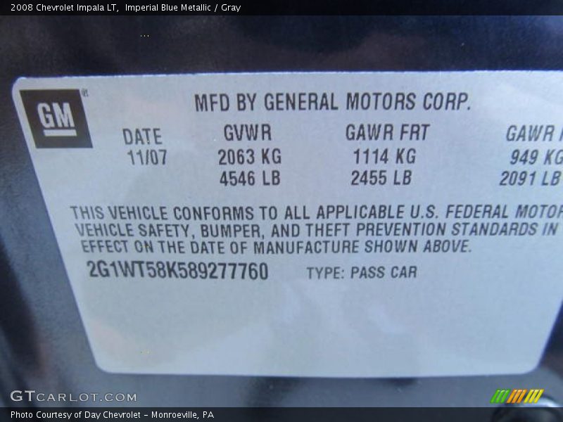 Imperial Blue Metallic / Gray 2008 Chevrolet Impala LT