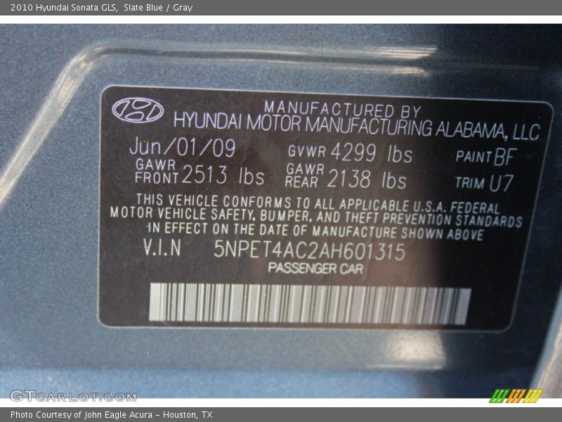 Slate Blue / Gray 2010 Hyundai Sonata GLS