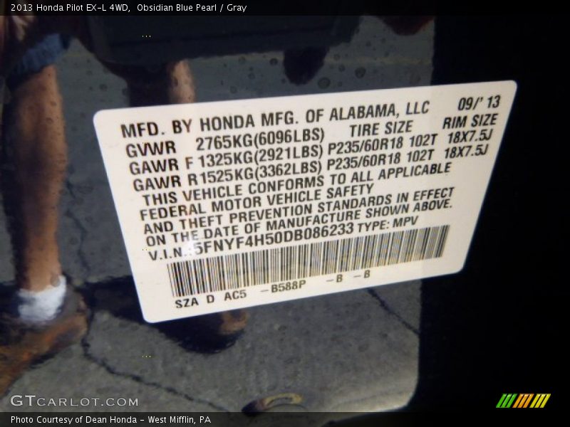 Obsidian Blue Pearl / Gray 2013 Honda Pilot EX-L 4WD