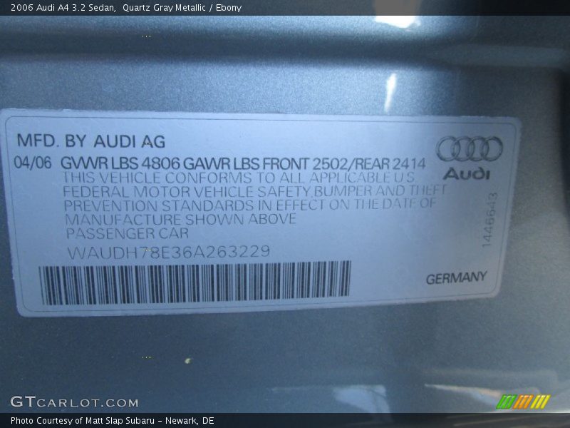 Quartz Gray Metallic / Ebony 2006 Audi A4 3.2 Sedan
