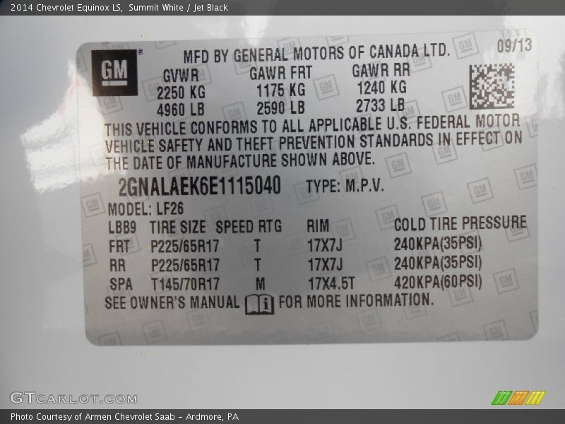Summit White / Jet Black 2014 Chevrolet Equinox LS
