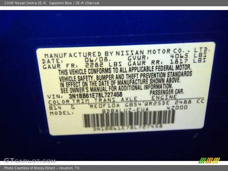 Sapphire Blue / SE-R Charcoal 2008 Nissan Sentra SE-R