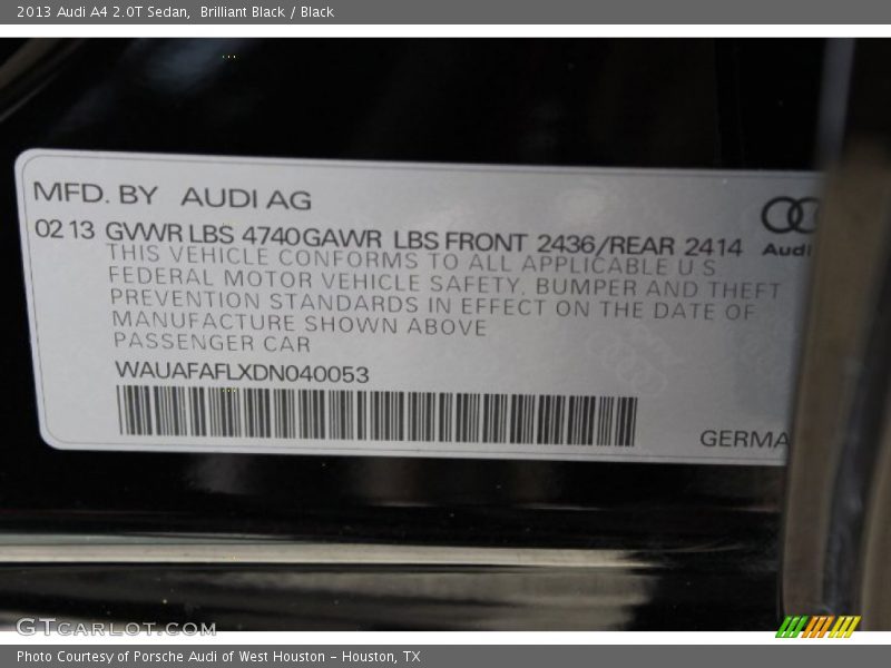 Brilliant Black / Black 2013 Audi A4 2.0T Sedan