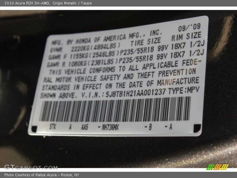 Grigio Metallic / Taupe 2010 Acura RDX SH-AWD