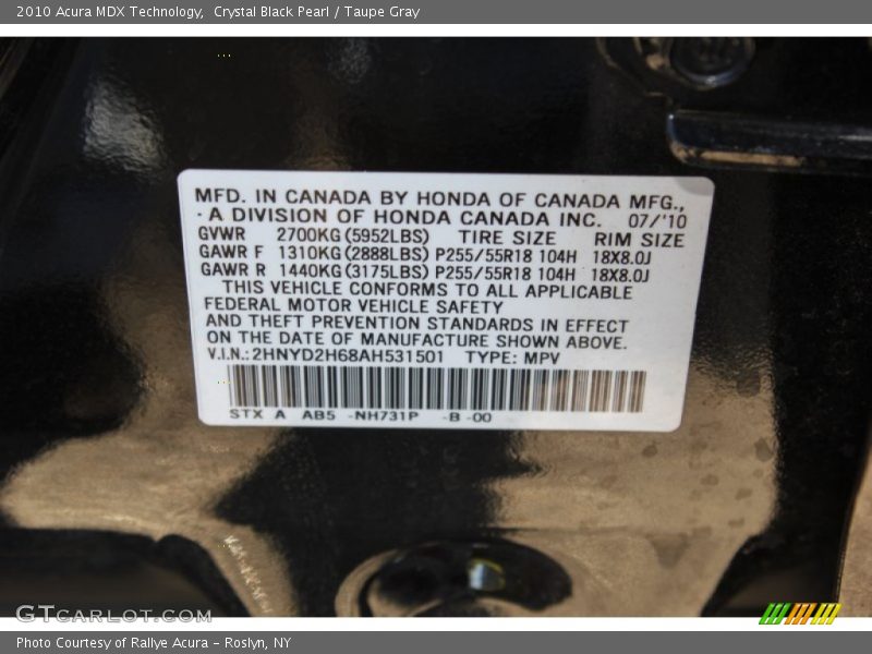 Crystal Black Pearl / Taupe Gray 2010 Acura MDX Technology