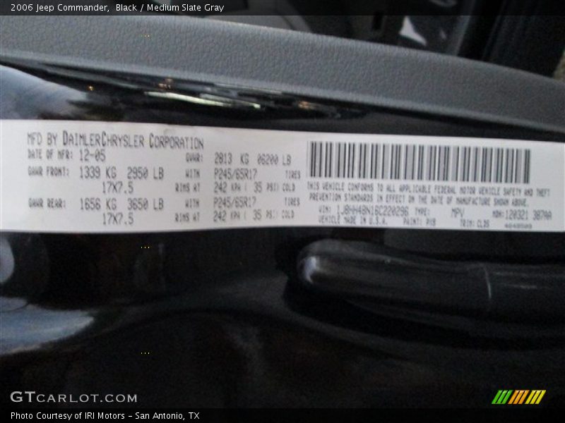 Black / Medium Slate Gray 2006 Jeep Commander