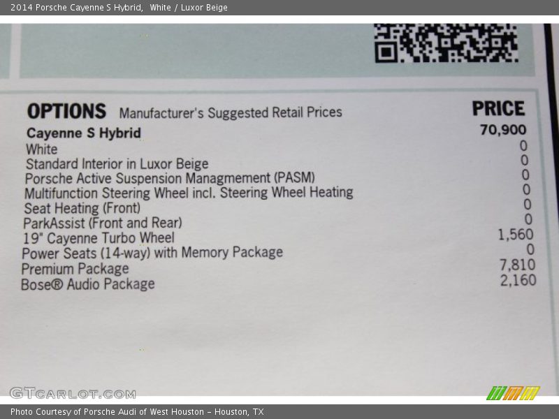  2014 Cayenne S Hybrid Window Sticker