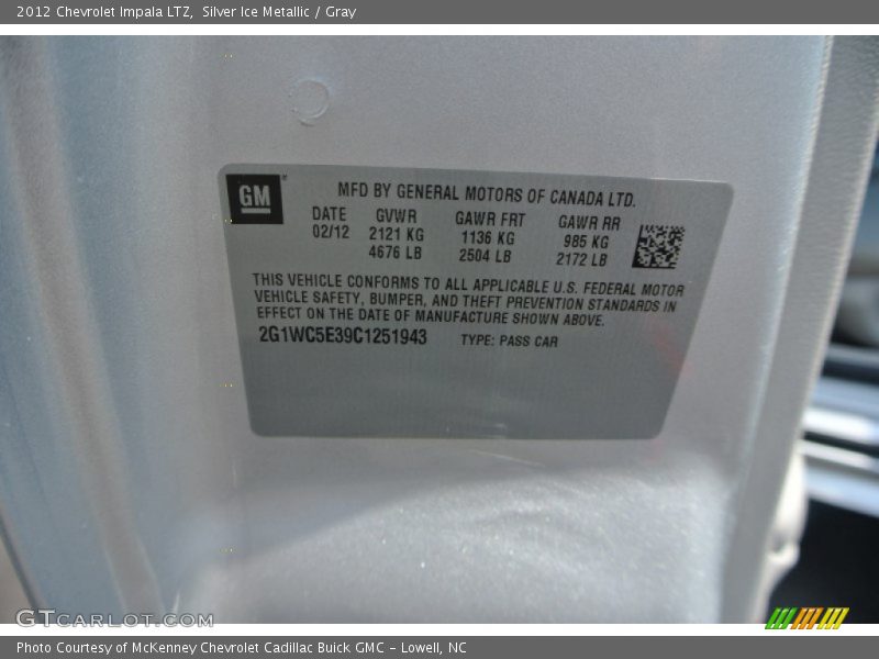 Silver Ice Metallic / Gray 2012 Chevrolet Impala LTZ