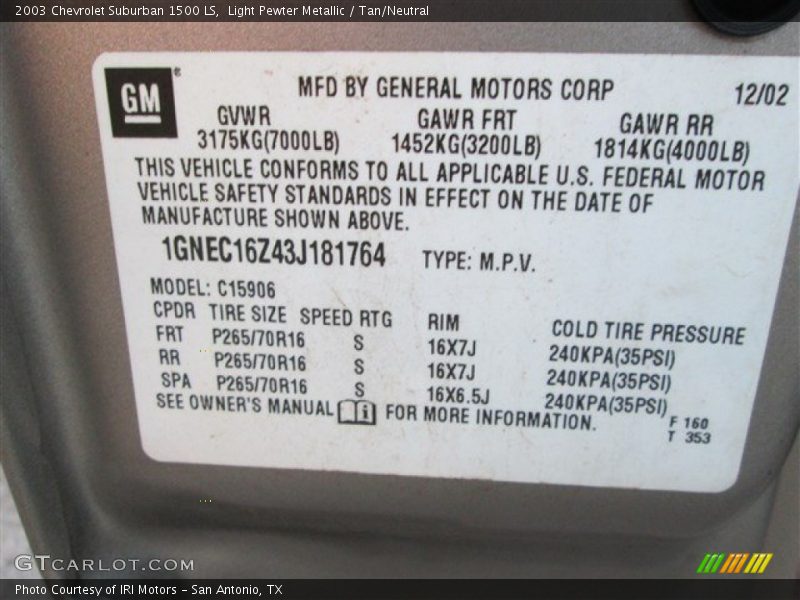 Light Pewter Metallic / Tan/Neutral 2003 Chevrolet Suburban 1500 LS