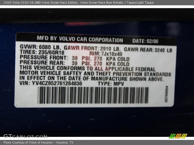 Volvo Ocean Race Blue Metallic / Taupe/Light Taupe 2006 Volvo XC90 V8 AWD Volvo Ocean Race Edition