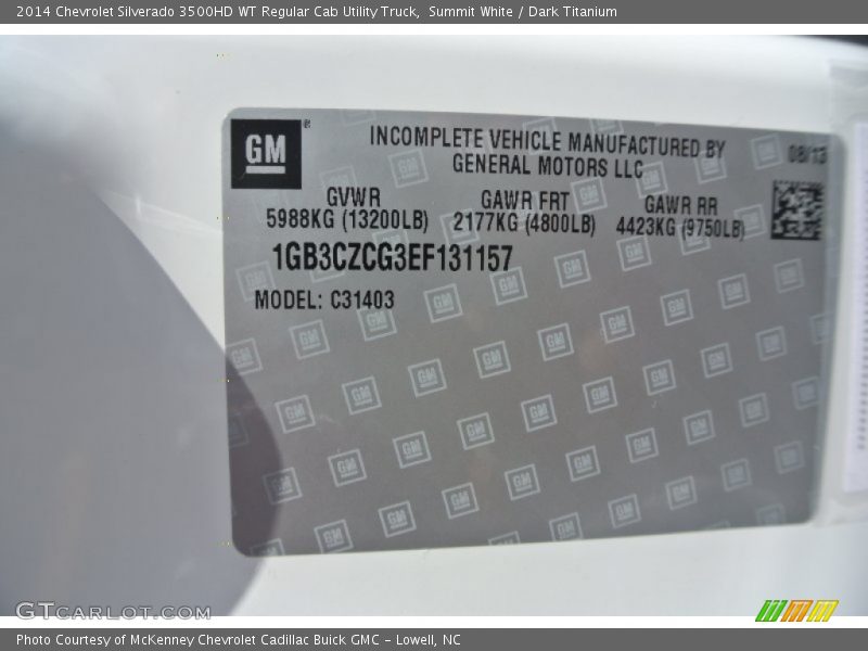 Summit White / Dark Titanium 2014 Chevrolet Silverado 3500HD WT Regular Cab Utility Truck