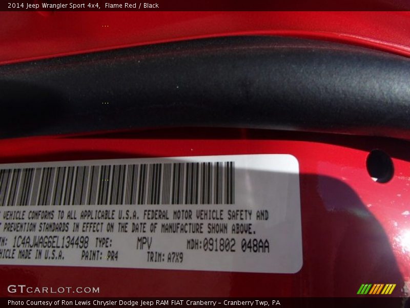 Flame Red / Black 2014 Jeep Wrangler Sport 4x4