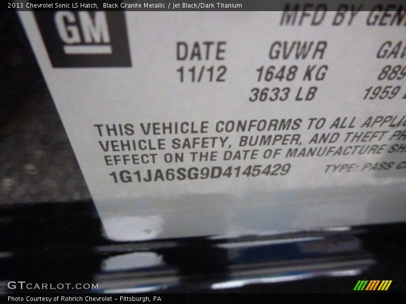 Black Granite Metallic / Jet Black/Dark Titanium 2013 Chevrolet Sonic LS Hatch