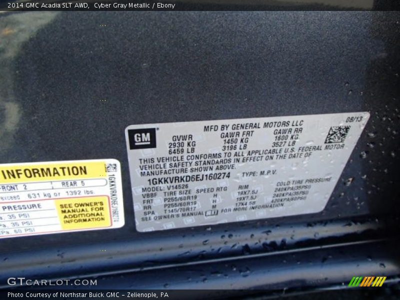 Cyber Gray Metallic / Ebony 2014 GMC Acadia SLT AWD