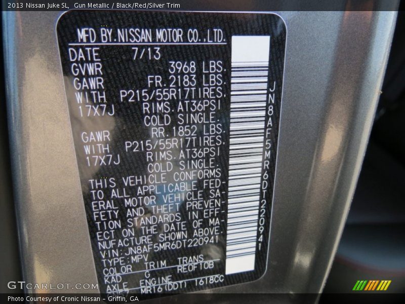Gun Metallic / Black/Red/Silver Trim 2013 Nissan Juke SL