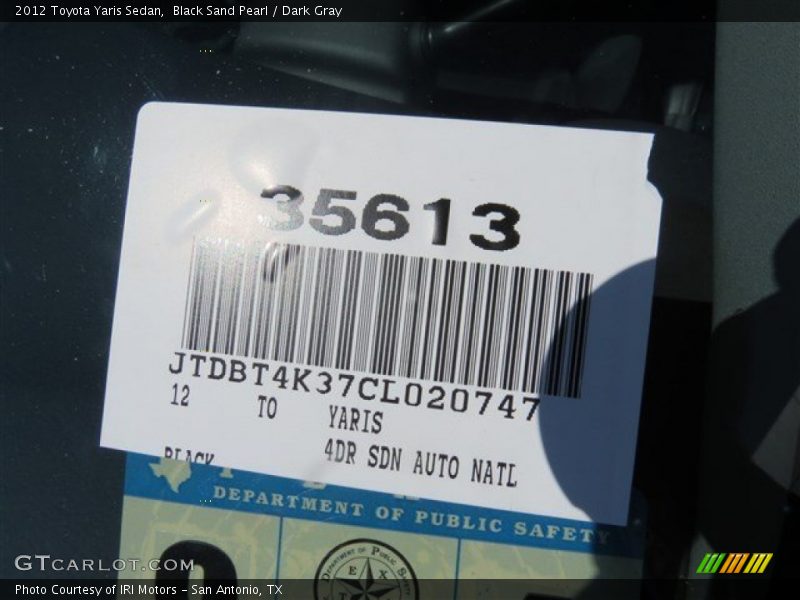 Black Sand Pearl / Dark Gray 2012 Toyota Yaris Sedan