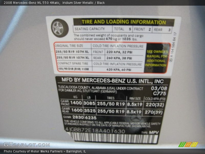 Iridium Silver Metallic / Black 2008 Mercedes-Benz ML 550 4Matic