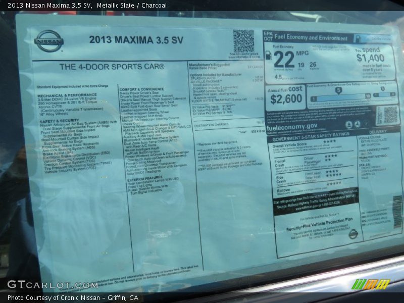 Metallic Slate / Charcoal 2013 Nissan Maxima 3.5 SV
