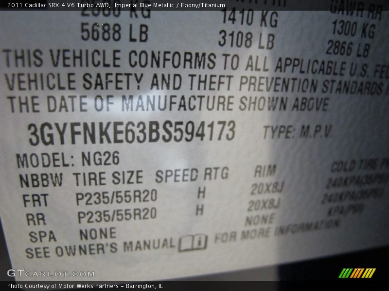 Imperial Blue Metallic / Ebony/Titanium 2011 Cadillac SRX 4 V6 Turbo AWD