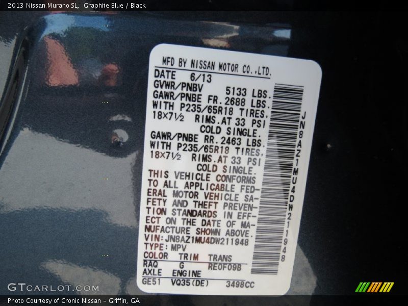 Graphite Blue / Black 2013 Nissan Murano SL