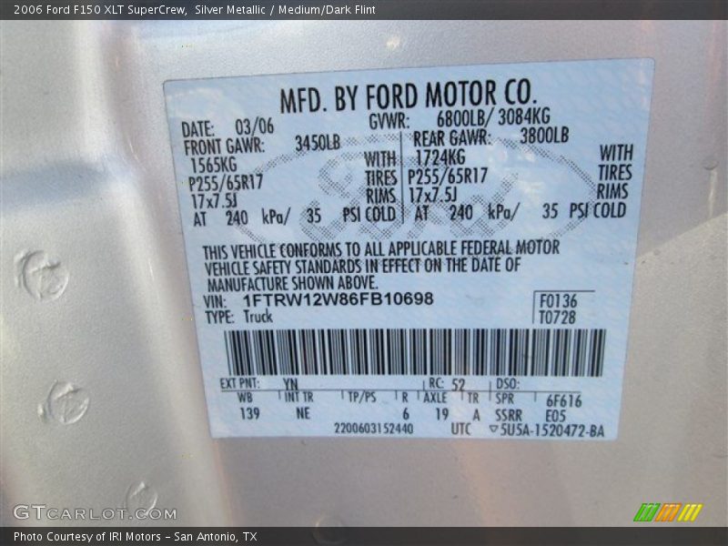 Silver Metallic / Medium/Dark Flint 2006 Ford F150 XLT SuperCrew