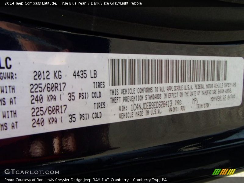 True Blue Pearl / Dark Slate Gray/Light Pebble 2014 Jeep Compass Latitude
