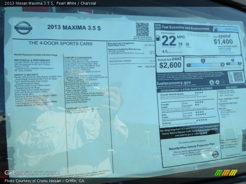 Pearl White / Charcoal 2013 Nissan Maxima 3.5 S