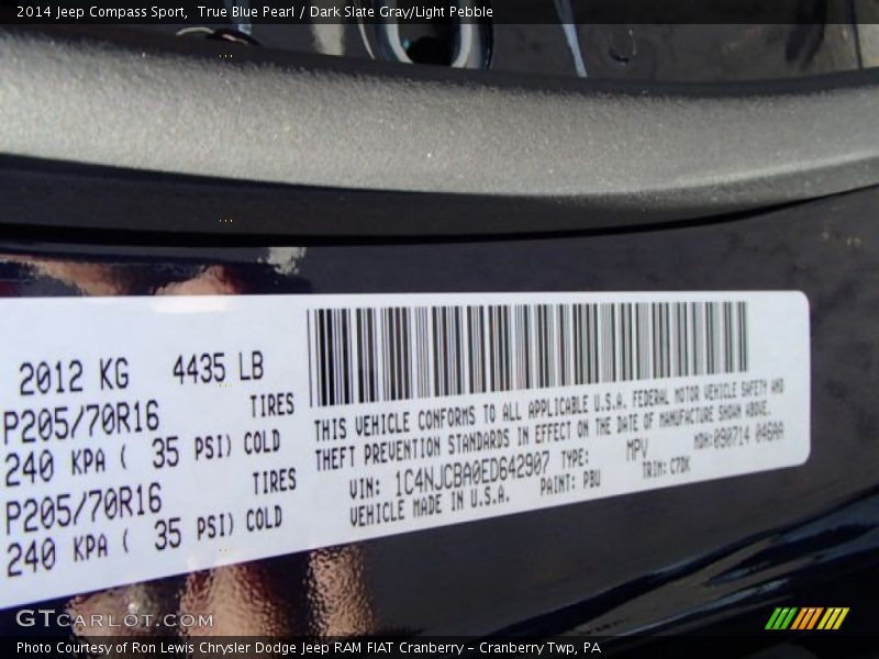 True Blue Pearl / Dark Slate Gray/Light Pebble 2014 Jeep Compass Sport