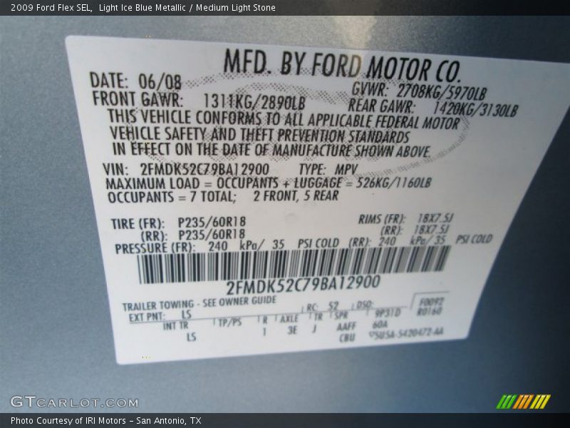 Light Ice Blue Metallic / Medium Light Stone 2009 Ford Flex SEL