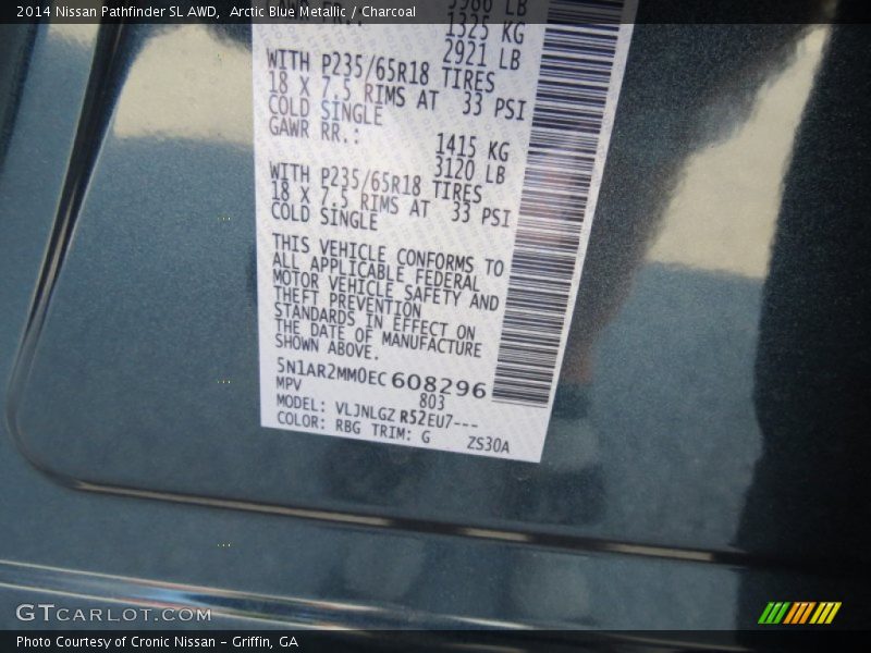 Arctic Blue Metallic / Charcoal 2014 Nissan Pathfinder SL AWD