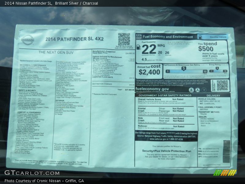  2014 Pathfinder SL Window Sticker