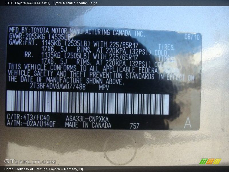 Pyrite Metallic / Sand Beige 2010 Toyota RAV4 I4 4WD