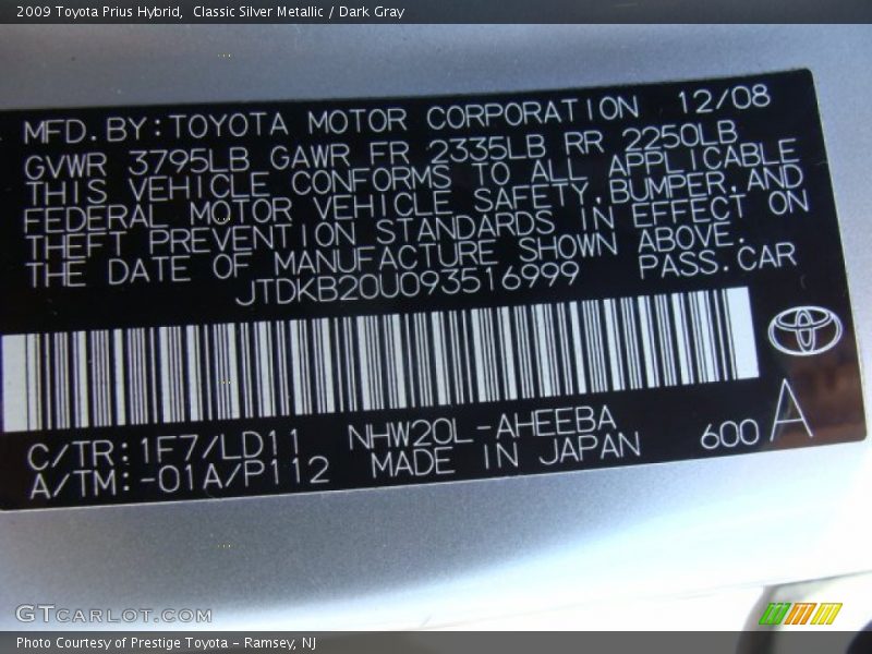 Classic Silver Metallic / Dark Gray 2009 Toyota Prius Hybrid