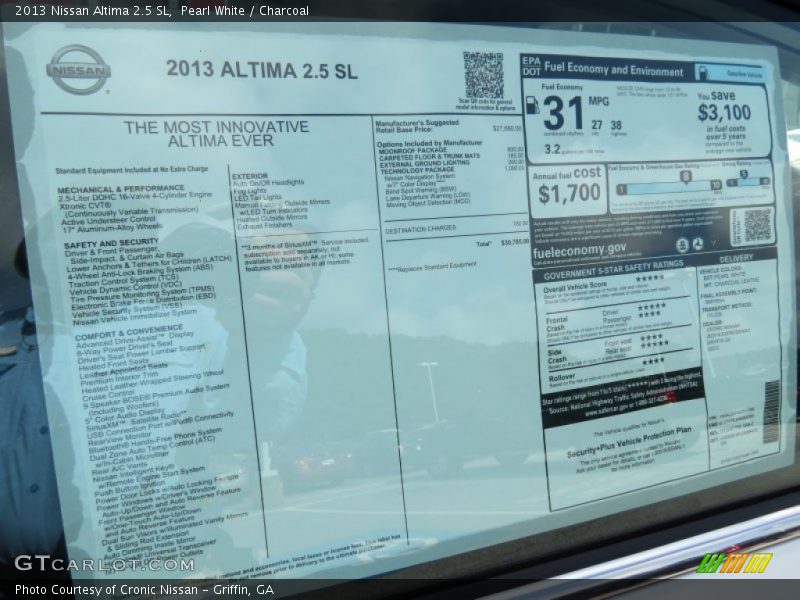 Pearl White / Charcoal 2013 Nissan Altima 2.5 SL