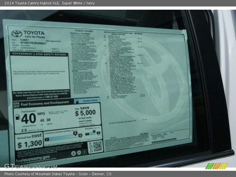  2014 Camry Hybrid XLE Window Sticker