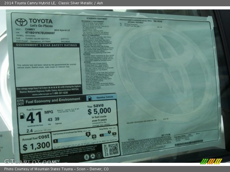  2014 Camry Hybrid LE Window Sticker