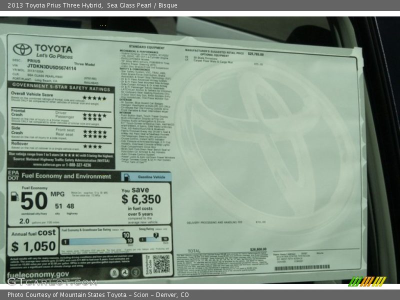 Sea Glass Pearl / Bisque 2013 Toyota Prius Three Hybrid