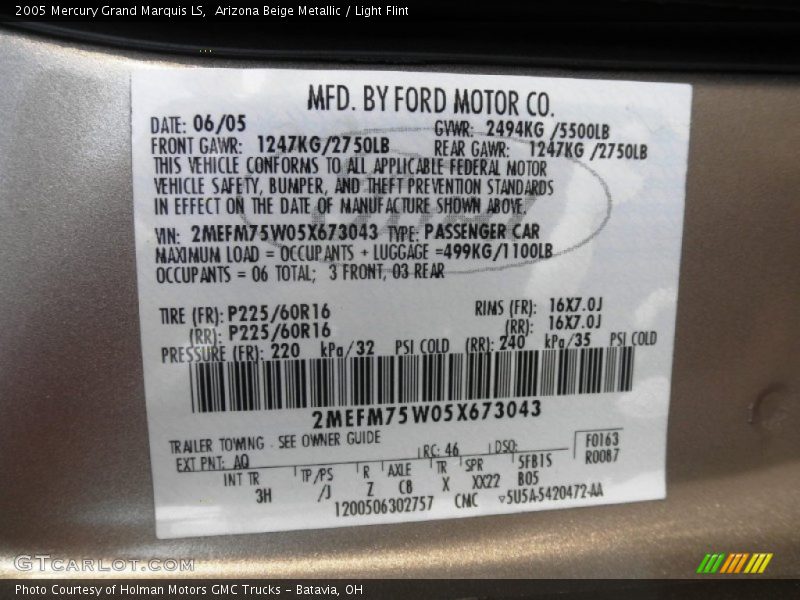 Arizona Beige Metallic / Light Flint 2005 Mercury Grand Marquis LS